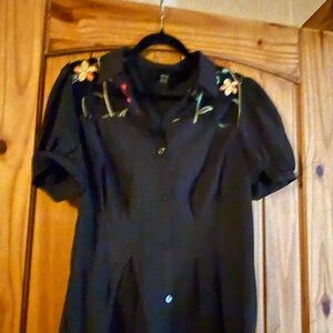 SHEIN Black Floral Embroidered Blouse Never Worn